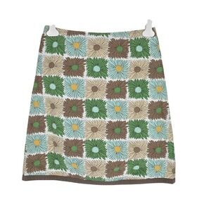 Boden Floral Grid A-Line Mini Skirt Green Blue Brown Retro Size 12 UK 16